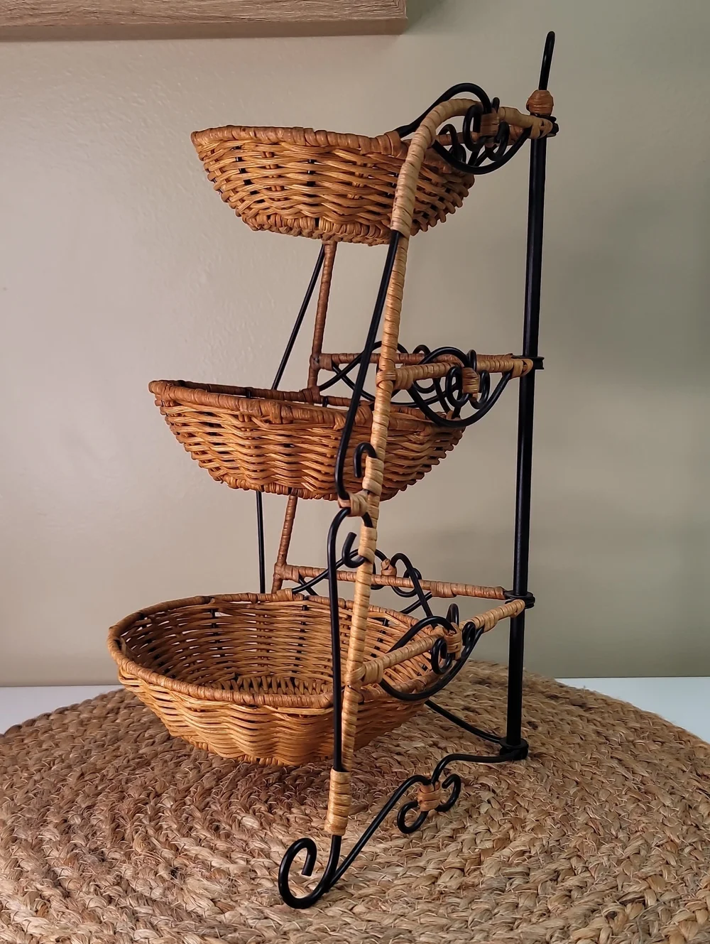 Princess House Casual Home 3-Tier Rattan & Metal Basket Stand